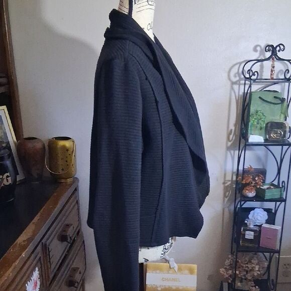 Anthropologie DOLAN Black Ribbed Open Front Draped Cropped Blazer Jacket Large - Picture 3 of 10